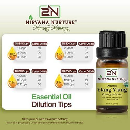 Nirvana Nurture Ylang Ylang Bio-Öl, USDA Bio-zertifiziert, 100% rein und unverdünnt, Aromatherapie-Öl für Diffuser, Haar- und Hautpflege