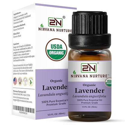 Nirvana Nurture Lavendel Ätherisches Öl, USDA Bio, 100% Rein Unverdünnt, Aromatherapieöl für Diffuser, Haar- und Hautpflege