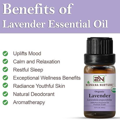Nirvana Nurture Lavendel Ätherisches Öl, USDA Bio, 100% Rein Unverdünnt, Aromatherapieöl für Diffuser, Haar- und Hautpflege
