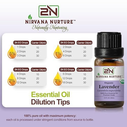 Nirvana Nurture Lavendel Ätherisches Öl, USDA Bio, 100% Rein Unverdünnt, Aromatherapieöl für Diffuser, Haar- und Hautpflege