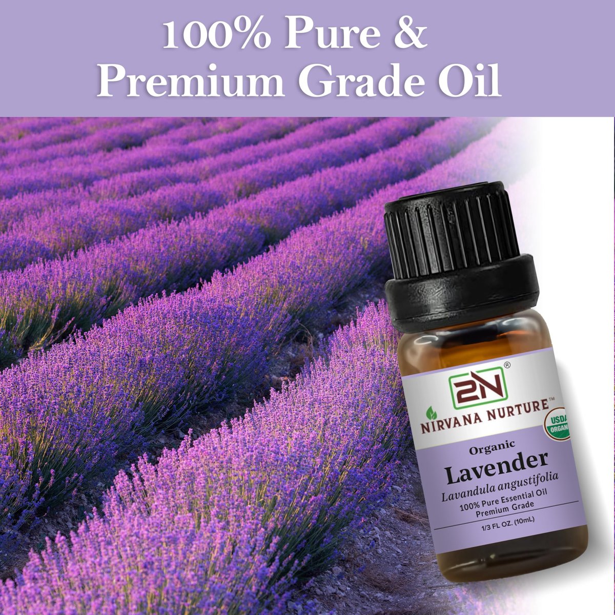 Nirvana Nurture Lavendel Ätherisches Öl, USDA Bio, 100% Rein Unverdünnt, Aromatherapieöl für Diffuser, Haar- und Hautpflege