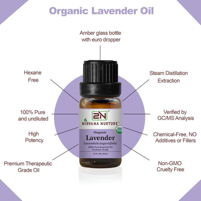 Nirvana Nurture Lavendel Ätherisches Öl, USDA Bio, 100% Rein Unverdünnt, Aromatherapieöl für Diffuser, Haar- und Hautpflege