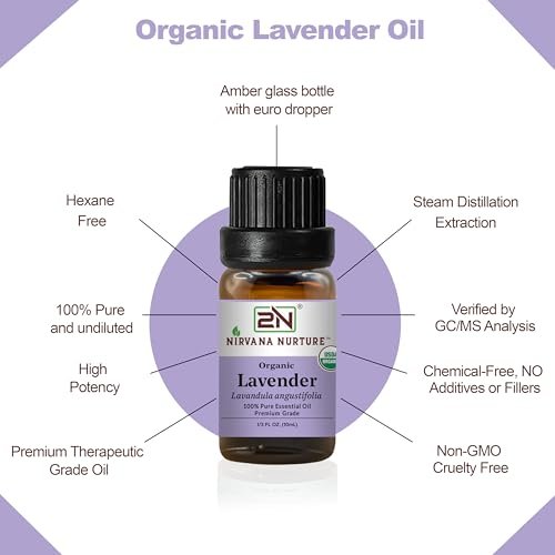 Nirvana Nurture Lavendel Ätherisches Öl, USDA Bio, 100% Rein Unverdünnt, Aromatherapieöl für Diffuser, Haar- und Hautpflege