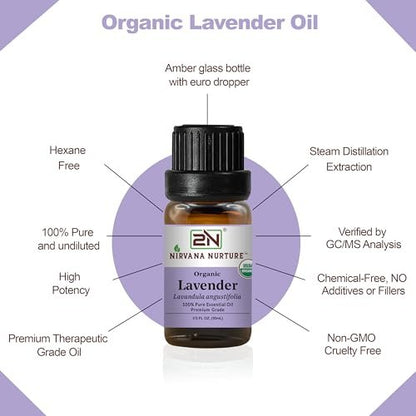 Nirvana Nurture Lavendel Ätherisches Öl, USDA Bio, 100% Rein Unverdünnt, Aromatherapieöl für Diffuser, Haar- und Hautpflege