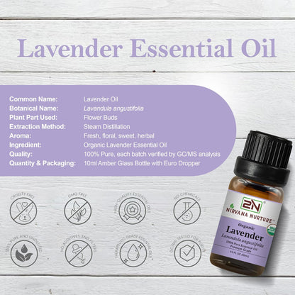 Nirvana Nurture Lavendel Ätherisches Öl, USDA Bio, 100% Rein Unverdünnt, Aromatherapieöl für Diffuser, Haar- und Hautpflege