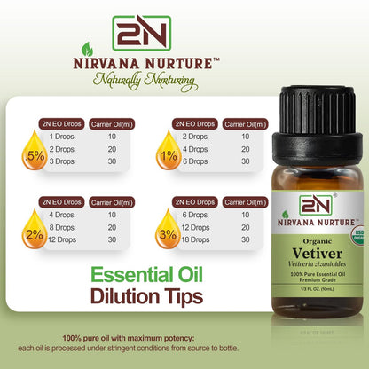 Nirvana Nurture Vetiver Bio ätherisches Öl, USDA-zertifiziert, 100% rein und unverdünnt, Aromatherapieöl für Diffuser, Haar- und Hautpflege