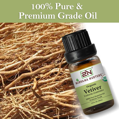 Nirvana Nurture Vetiver Bio ätherisches Öl, USDA-zertifiziert, 100% rein und unverdünnt, Aromatherapieöl für Diffuser, Haar- und Hautpflege