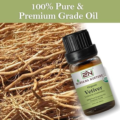 Nirvana Nurture Vetiver Bio ätherisches Öl, USDA-zertifiziert, 100% rein und unverdünnt, Aromatherapieöl für Diffuser, Haar- und Hautpflege