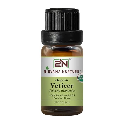 Nirvana Nurture Vetiver Bio ätherisches Öl, USDA-zertifiziert, 100% rein und unverdünnt, Aromatherapieöl für Diffuser, Haar- und Hautpflege