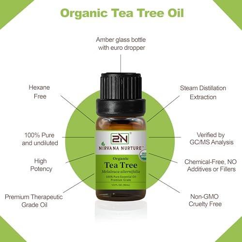 Nirvana Nurture Bio Teebaumöl, USDA zertifiziert, 100% rein und unverdünnt, Aromatherapieöl für Diffuser, Haar- und Hautpflege