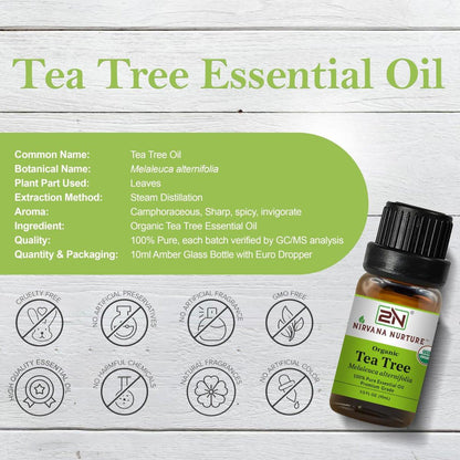 Nirvana Nurture Bio Teebaumöl, USDA zertifiziert, 100% rein und unverdünnt, Aromatherapieöl für Diffuser, Haar- und Hautpflege