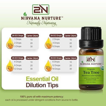 Nirvana Nurture Bio Teebaumöl, USDA zertifiziert, 100% rein und unverdünnt, Aromatherapieöl für Diffuser, Haar- und Hautpflege