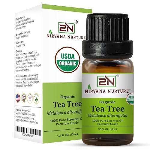 Nirvana Nurture Bio Teebaumöl, USDA zertifiziert, 100% rein und unverdünnt, Aromatherapieöl für Diffuser, Haar- und Hautpflege