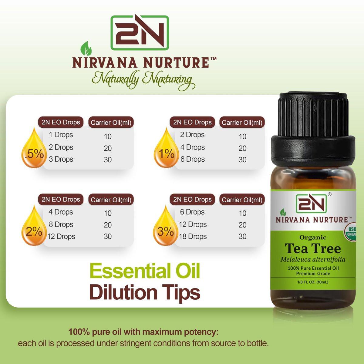 Nirvana Nurture Bio Teebaumöl, USDA zertifiziert, 100% rein und unverdünnt, Aromatherapieöl für Diffuser, Haar- und Hautpflege