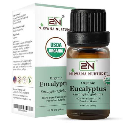 Nirvana Nurture Eukalyptus Bio ätherisches Öl, USDA-zertifiziert, 100% rein unverdünnt, Aromatherapieöl für Diffuser, Haar- und Hautpflege