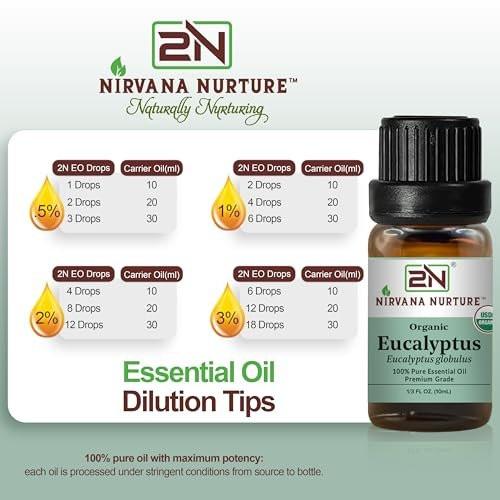 Nirvana Nurture Eukalyptus Bio ätherisches Öl, USDA-zertifiziert, 100% rein unverdünnt, Aromatherapieöl für Diffuser, Haar- und Hautpflege