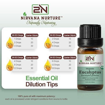 Nirvana Nurture Eukalyptus Bio ätherisches Öl, USDA-zertifiziert, 100% rein unverdünnt, Aromatherapieöl für Diffuser, Haar- und Hautpflege