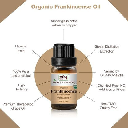 Nirvana Nurture Weihrauch Ätherisches Öl, USDA Bio, 100% rein unverdünnt, Aromatherapie Öl für Diffuser, Haar- und Hautpflege