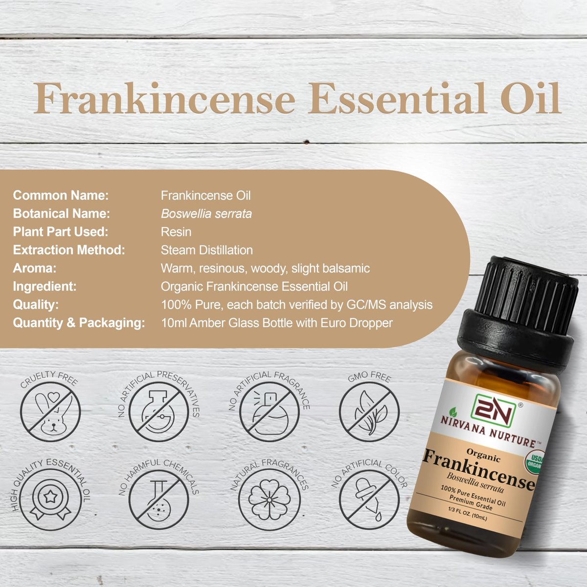 Nirvana Nurture Weihrauch Ätherisches Öl, USDA Bio, 100% rein unverdünnt, Aromatherapie Öl für Diffuser, Haar- und Hautpflege