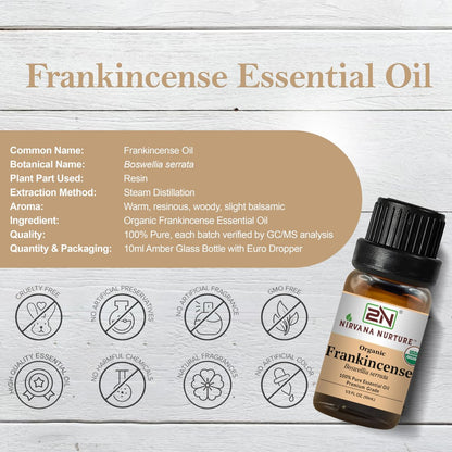 Nirvana Nurture Weihrauch Ätherisches Öl, USDA Bio, 100% rein unverdünnt, Aromatherapie Öl für Diffuser, Haar- und Hautpflege