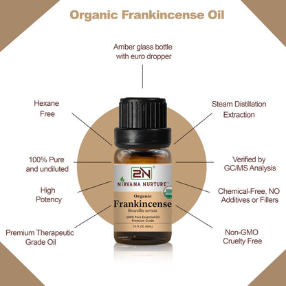 Nirvana Nurture Weihrauch Ätherisches Öl, USDA Bio, 100% rein unverdünnt, Aromatherapie Öl für Diffuser, Haar- und Hautpflege