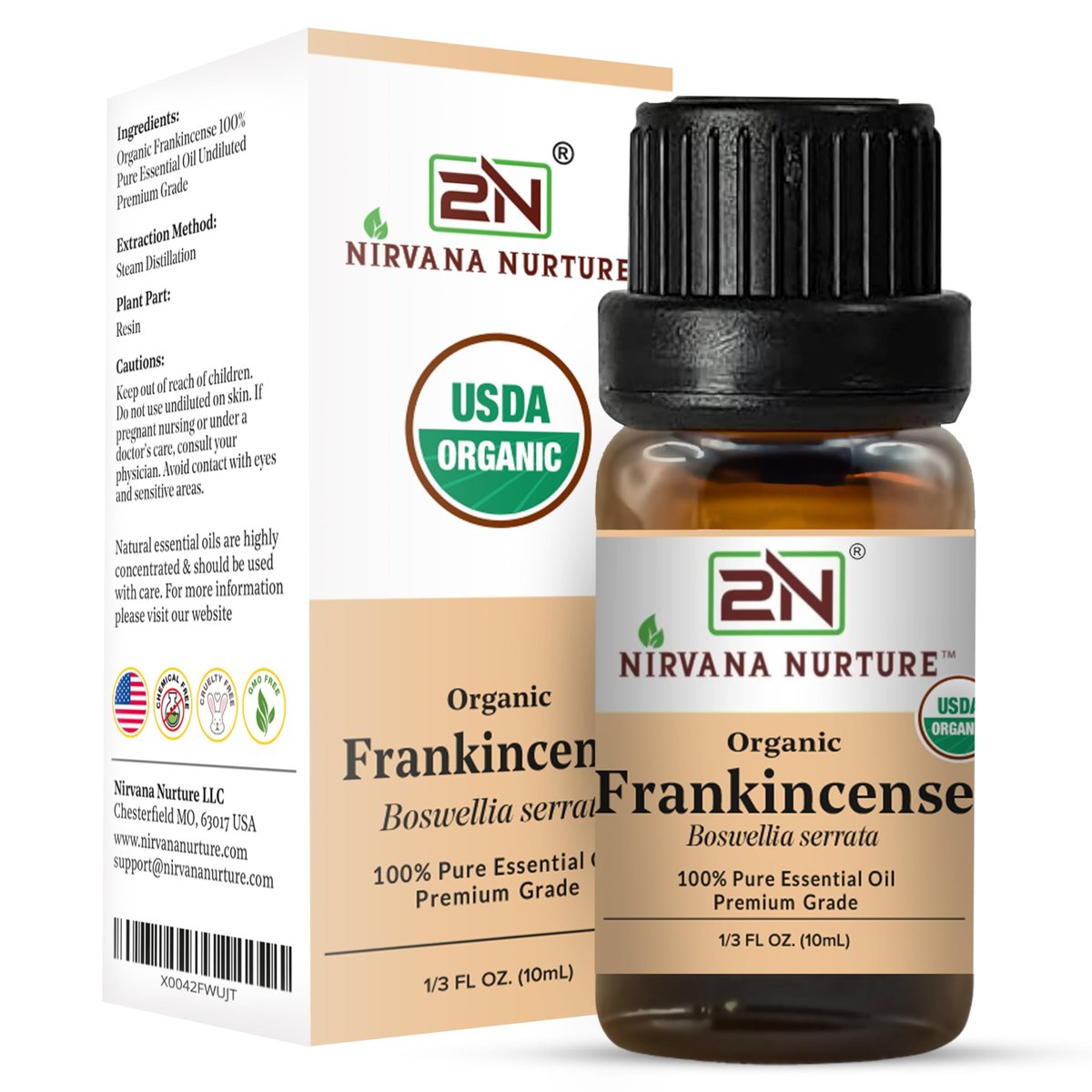 Nirvana Nurture Weihrauch Ätherisches Öl, USDA Bio, 100% rein unverdünnt, Aromatherapie Öl für Diffuser, Haar- und Hautpflege