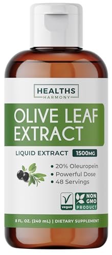 Olivenblattextrakt (Non-GMO) Extra stark: 20 % Oleuropein – 1500 mg – Vegetarisch – Immunsystem-Unterstützung, Hautgesundheit und starke Antioxidantien – Flüssiger Extrakt – 240 ml