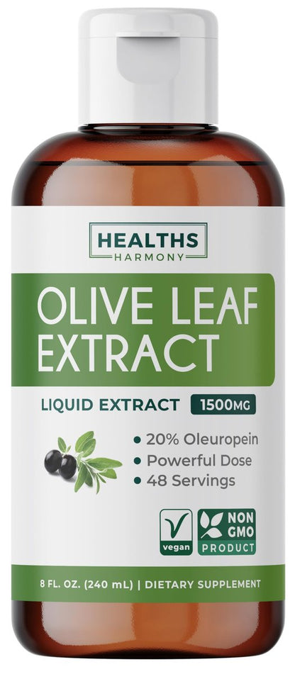 Olivenblattextrakt (Non-GMO) Extra stark: 20 % Oleuropein – 1500 mg – Vegetarisch – Immunsystem-Unterstützung, Hautgesundheit und starke Antioxidantien – Flüssiger Extrakt – 240 ml