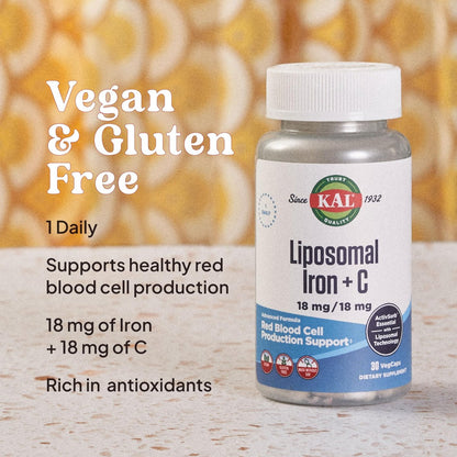 KAL Liposomales Eisenpräparat mit Liposomalem Vitamin C – Hochdosiert, Sanft zum Magen, Vegan, Glutenfrei, 30 Kapseln