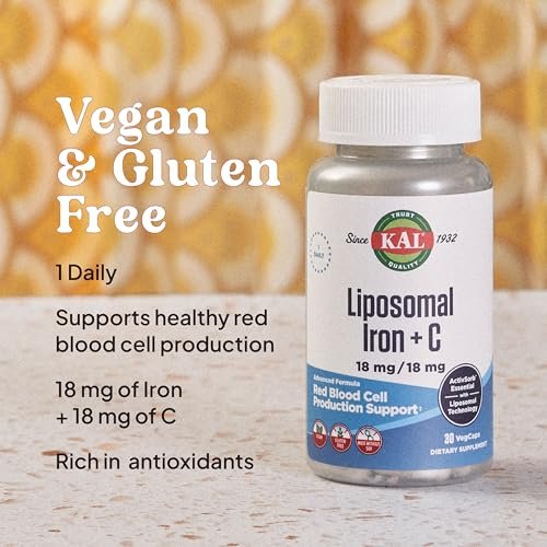 KAL Liposomales Eisenpräparat mit Liposomalem Vitamin C – Hochdosiert, Sanft zum Magen, Vegan, Glutenfrei, 30 Kapseln