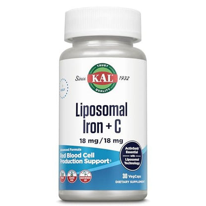 KAL Liposomales Eisenpräparat mit Liposomalem Vitamin C – Hochdosiert, Sanft zum Magen, Vegan, Glutenfrei, 30 Kapseln