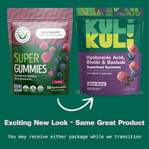 Kuli Kuli Super Gummis – Hautpflege mit Baobab, Holunder und Biotin – 60 zuckerfreie, glutenfreie Gummis