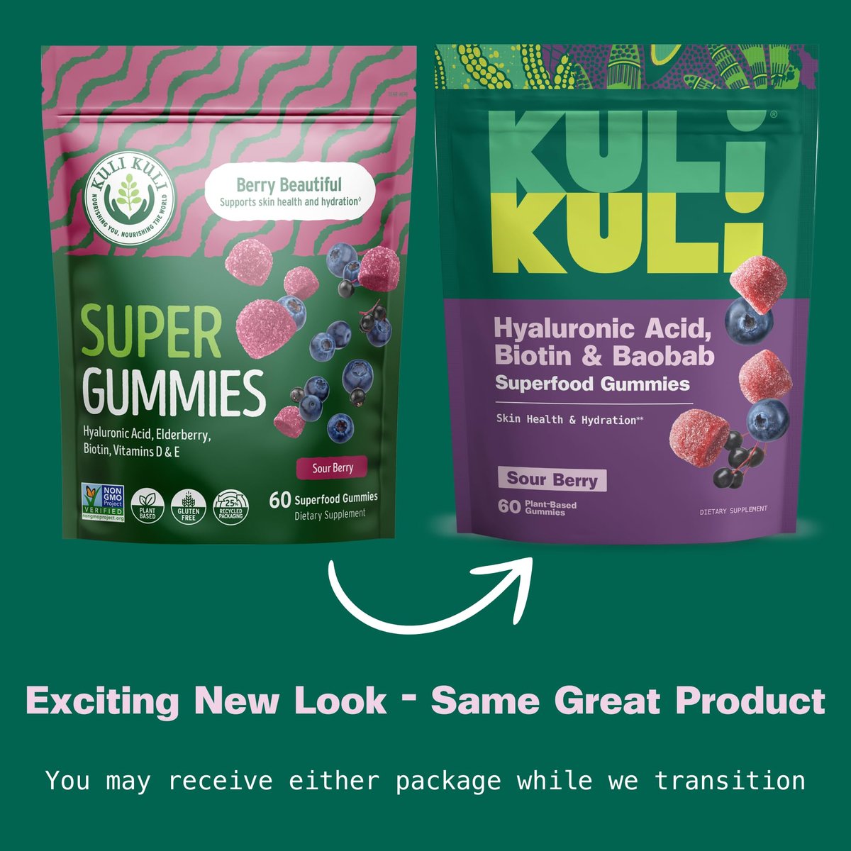 Kuli Kuli Super Gummis – Hautpflege mit Baobab, Holunder und Biotin – 60 zuckerfreie, glutenfreie Gummis
