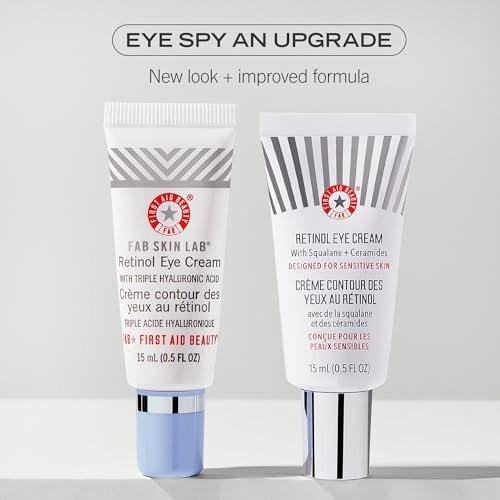 First Aid Beauty Retinol Augencreme mit Squalan + Ceramiden, verkapseltes Retinol-Serum für empfindliche Haut, verbessert das Erscheinungsbild von feinen Linien und Fältchen, 0,5 oz