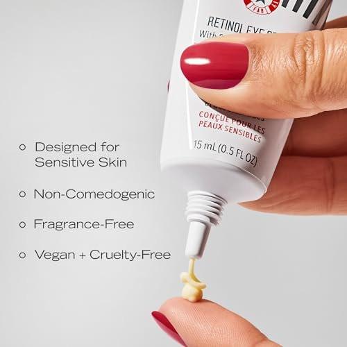 First Aid Beauty Retinol Augencreme mit Squalan + Ceramiden, verkapseltes Retinol-Serum für empfindliche Haut, verbessert das Erscheinungsbild von feinen Linien und Fältchen, 0,5 oz