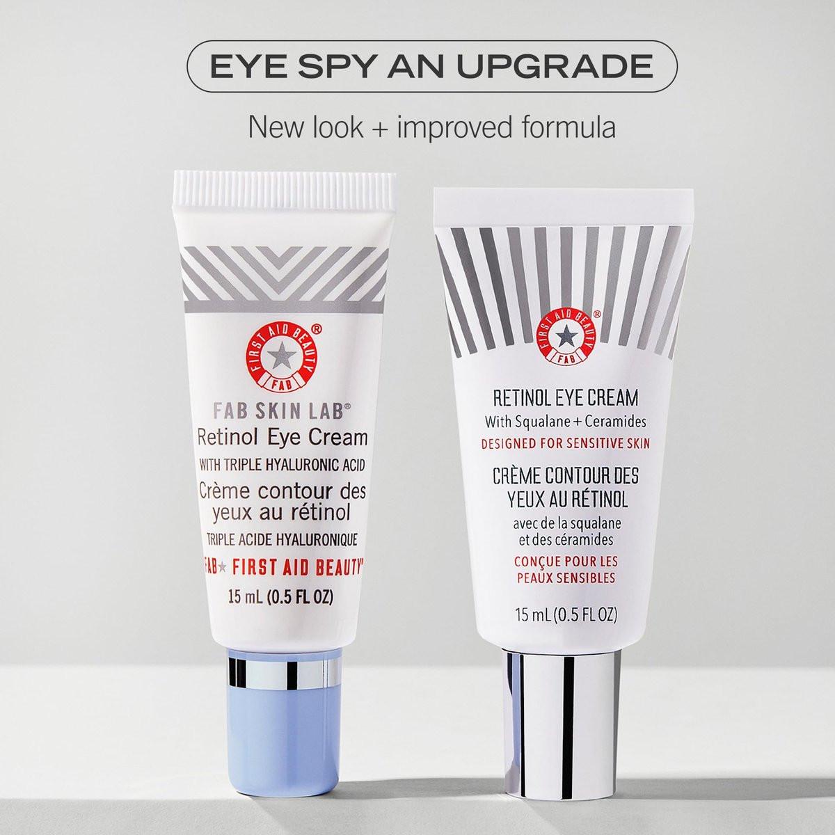 First Aid Beauty Retinol Augencreme mit Squalan + Ceramiden, verkapseltes Retinol-Serum für empfindliche Haut, verbessert das Erscheinungsbild von feinen Linien und Fältchen, 0,5 oz