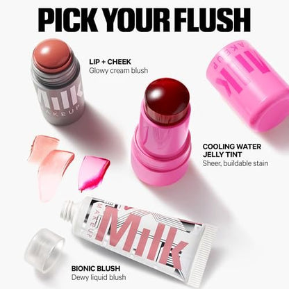 Milk Makeup Cooling Water Jelly Tint – Lang anhaltender, transparenter Lippen- und Wangenstift mit festigendem veganem Kollagen und feuchtigkeitsspendender Aloe – übertragungssicher, aufbaubarer Lippenstift + Rouge – Spritz (Koralle), 0,17 oz