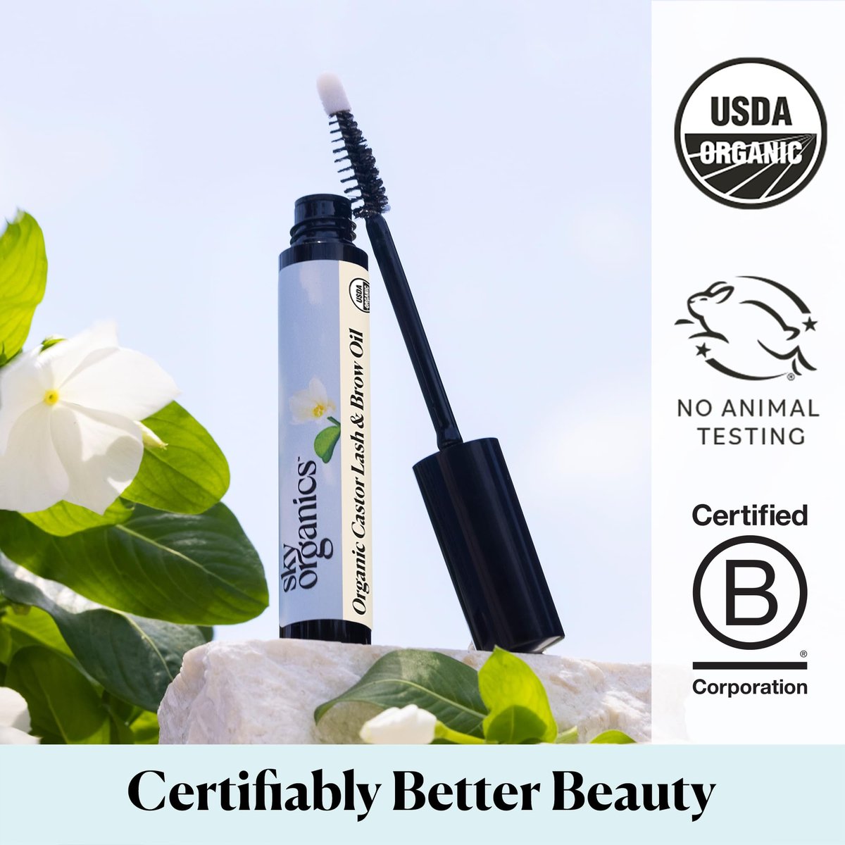 Sky Organics Bio Wimpern- & Augenbrauenserum mit Rizinusöl, Moringa, Amla, Vitamin E – 0,4 fl oz (12 ml) inkl. Applikator