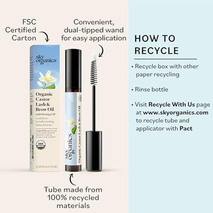 Sky Organics Bio Wimpern- & Augenbrauenserum mit Rizinusöl, Moringa, Amla, Vitamin E – 0,4 fl oz (12 ml) inkl. Applikator