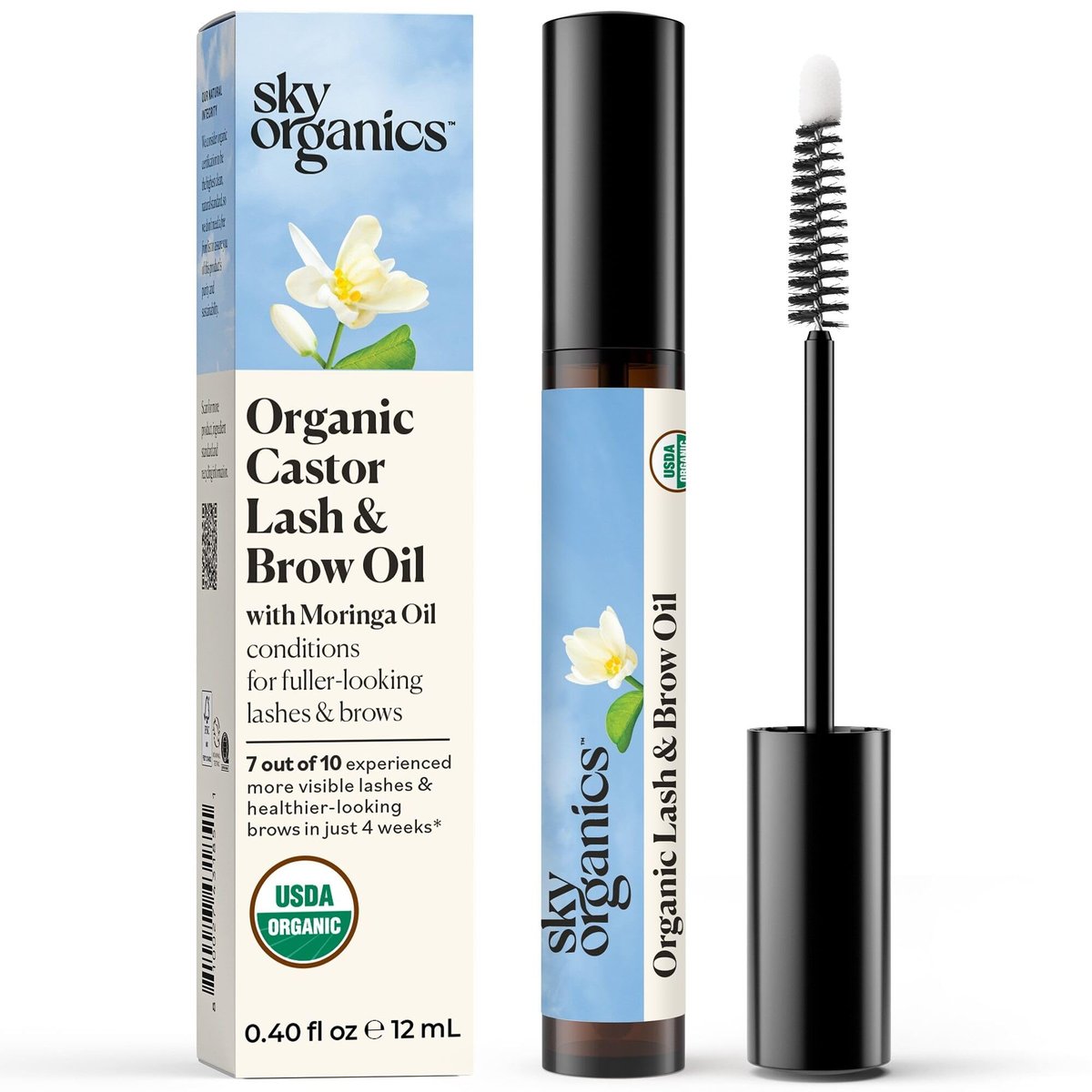 Sky Organics Bio Wimpern- & Augenbrauenserum mit Rizinusöl, Moringa, Amla, Vitamin E – 0,4 fl oz (12 ml) inkl. Applikator