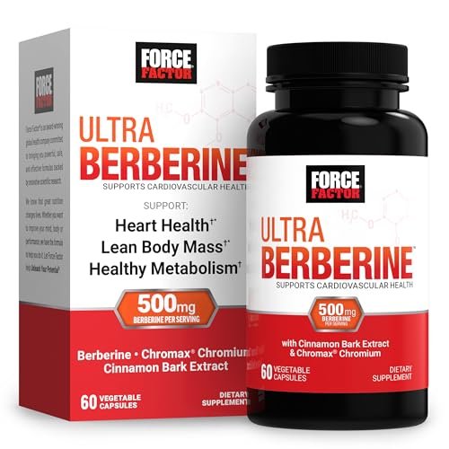 Force Factor Ultra Berberin – 500 mg Berberin HCl mit Chrom & Zimtrindenextrakt zur Unterstützung des Stoffwechsels, 60 Kapseln