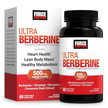 Force Factor Ultra Berberin – 500 mg Berberin HCl mit Chrom & Zimtrindenextrakt zur Unterstützung des Stoffwechsels, 60 Kapseln