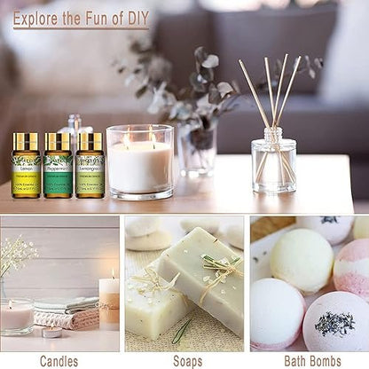 PHATOIL Ätherische Öle Set, 12x5ml Essential Oils Geschenkset mit Diffusor Holz, 100% Naturreine Ätherische Öle für Diffuser DIY Kerzen Seifenherstellung