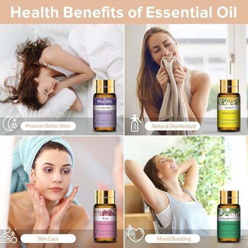 PHATOIL Ätherische Öle Set, 12x5ml Essential Oils Geschenkset mit Diffusor Holz, 100% Naturreine Ätherische Öle für Diffuser DIY Kerzen Seifenherstellung