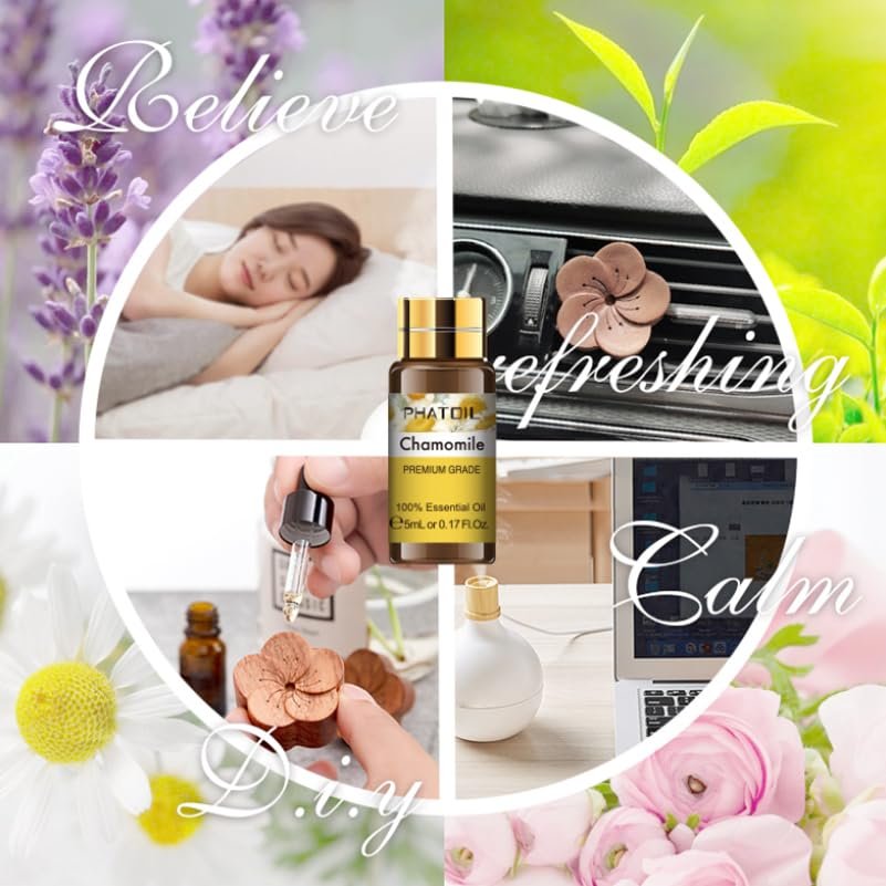 PHATOIL Ätherische Öle Set, 12x5ml Essential Oils Geschenkset mit Diffusor Holz, 100% Naturreine Ätherische Öle für Diffuser DIY Kerzen Seifenherstellung