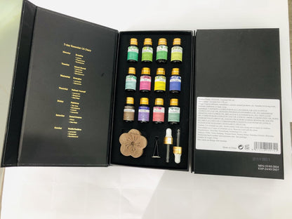 PHATOIL Ätherische Öle Set, 12x5ml Essential Oils Geschenkset mit Diffusor Holz, 100% Naturreine Ätherische Öle für Diffuser DIY Kerzen Seifenherstellung