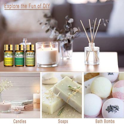 PHATOIL Ätherische Öle Set, 12x5ml Essential Oils Geschenkset mit Diffusor Holz, 100% Naturreine Ätherische Öle für Diffuser DIY Kerzen Seifenherstellung