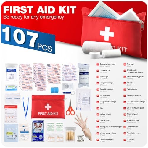 LOYEE 107-teiliges Erste-Hilfe-Set für Zuhause, Auto, Reisen – Kompaktes Notfallset für Wandern, Camping, Boot, Sport & Outdoor