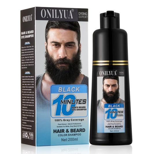Onilyua Herren 3-in-1 Schwarzer Bartfärbe-Shampoo – Einfache Farbe für Bart & Schnurrbart, langanhaltende Graureduzierung, 200 ml