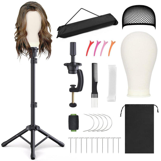 Relx Verstärkter Wig-Ständer mit Mannequin-Kopf – Verstellbarer Perückenkopfständer für Kosmetik, Schwarz